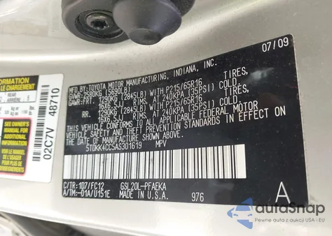 2010 Toyota Sienna Le from USA, damaged, VIN 5TDKK4CC5AS301619